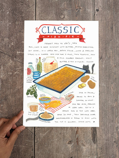 Classic Fish Pie recipe illustration – art print