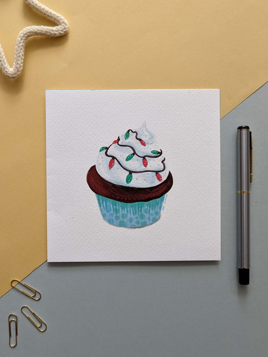 Festive Cupcake (white) – greeting card