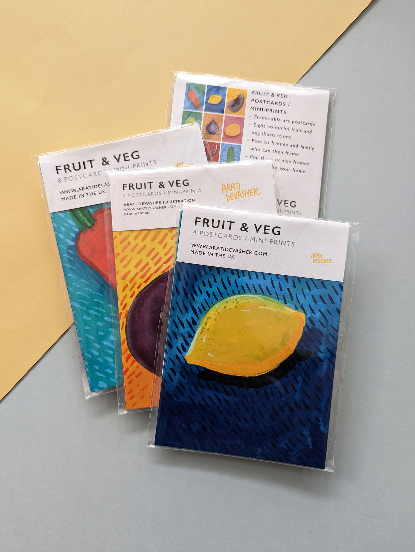 Five-a-Day Fruit & Veg – postcard / mini-print singles and sets