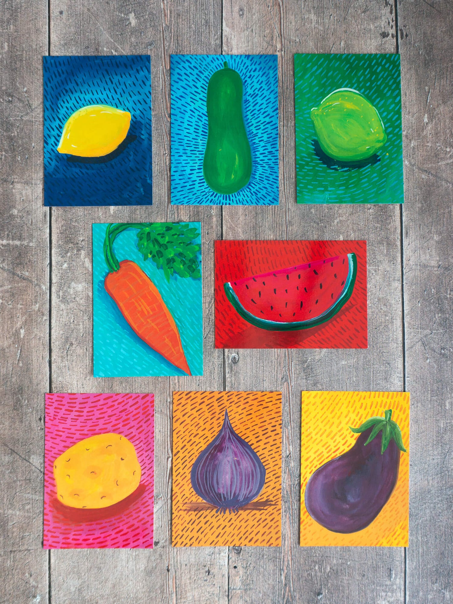 Five-a-Day Fruit & Veg – postcard / mini-print singles and sets